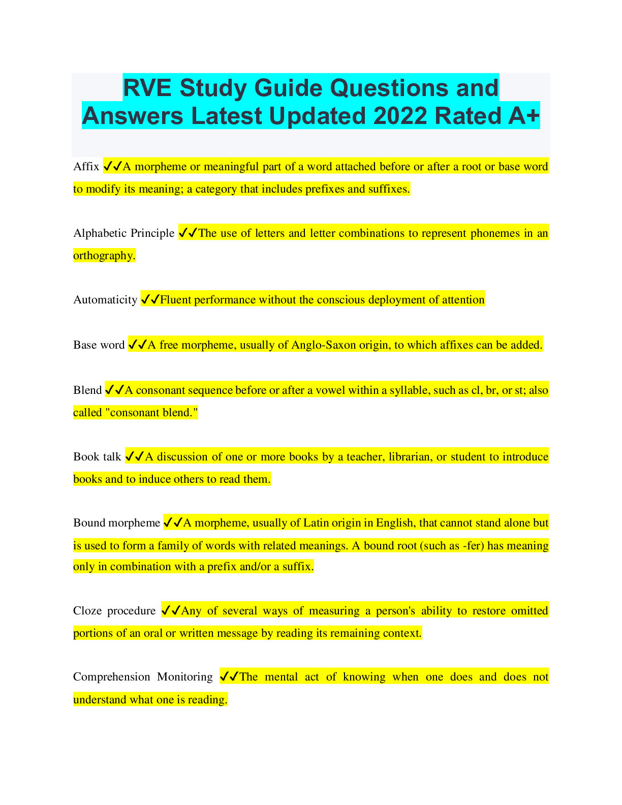 Preview image for RVE Study Guide Questions and Answers Latest Updated 2022 Rated A+